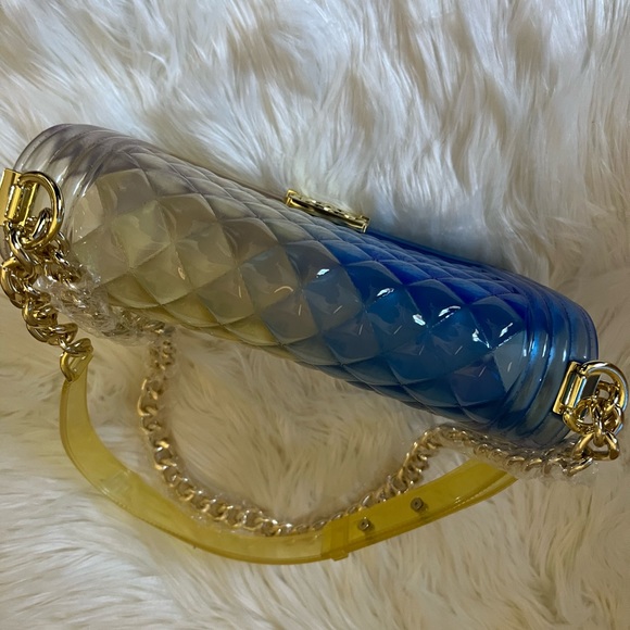 NWOT Yellow and blue ombré jelly bag with chain strap - Picture 4 of 4